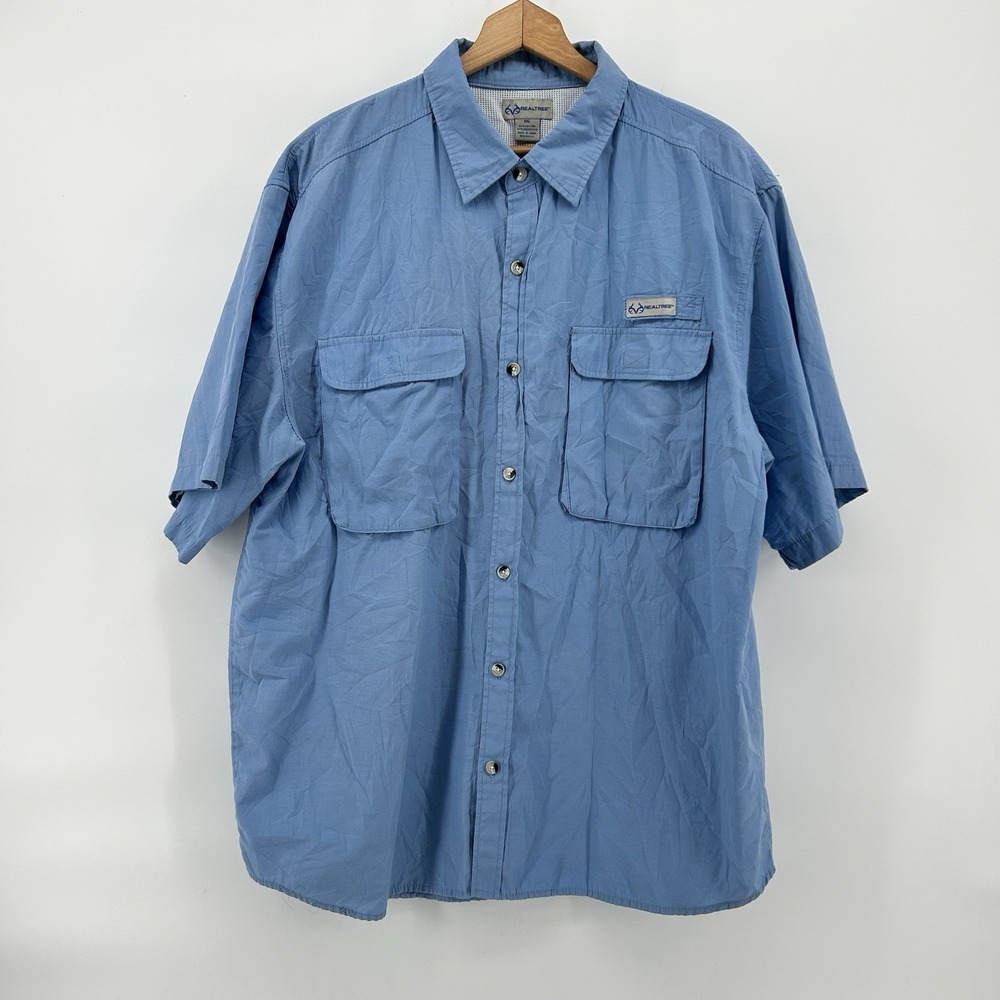 Realtree Fishing Shirt Mens‎ 2XL Blue Vented Performance Utility Pockets Camp